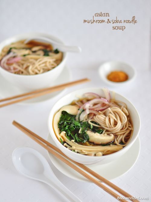 Asian Mixed Mushroom, Kale & Soba Noodle Soup