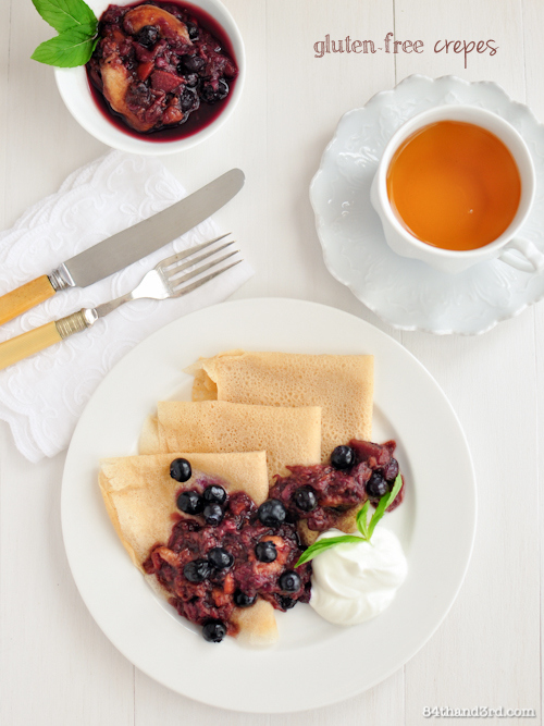 Gluten Free Crepes with Peach & Blueberry Compote