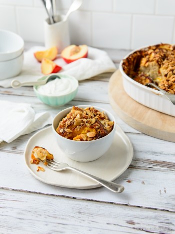 Nectarine & Almond Streusel Baked French Toast Casserole